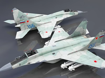 Two Russian Fighter Jets With Camouflage Paint Red Stars And Missile Loads 3d model