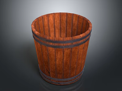 Rustic Wooden Decorative Ornament Set With Barrel Shape And Metal Hoops Accents 3d model