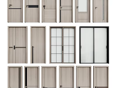 Modern Hinged Doors Collection With Wooden Frames And Glass Panels For Home Interior 3d model