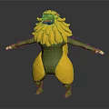 3D Fantasy Creature Character With Green Body Yellow Banana Decorations And Spiked Vibrant Design