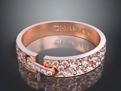 Diamond Studded Rose Gold Sterling Silver Ring With Safety Pin Design By Chabmel 3d model