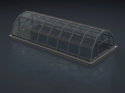 Outdoor Arched Greenhouse With Clear Glass Panels And Sturdy Metal Frame 3d model