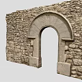 Arched Stone Entrance Gate in Ancient Stone Wall Structure Design