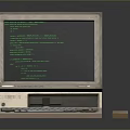 Vintage Computer System With Monitor Keyboard Mouse And Green Code 3d model