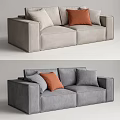 Modern Light And Dark Gray Two Seater Sofas With Orange And Gray Pillows 3d model