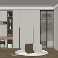 Modern Walk in Closet Interior With Glass Door Cabinets Displayed Clothes Bench And Desk Area
