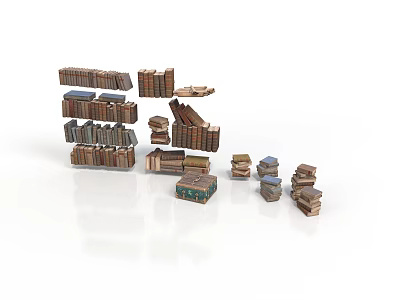 Stacked Books With Various Sizes And Different Colors On White Background 3d model