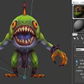 3D Monster Character Design Green Spiked Creature With Large Eyes Sharp Teeth And Clawed Hands 3d model