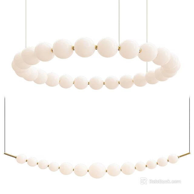 Stylish Circular Chandelier With White Spherical Beads Hanging Design 3d model