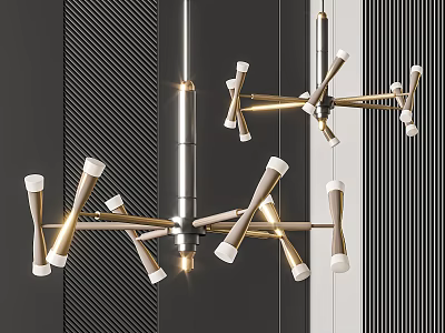 Sleek Modern Multi Arm Chandelier With Metal Frame And White Lamp Heads For Interior Design 3d model