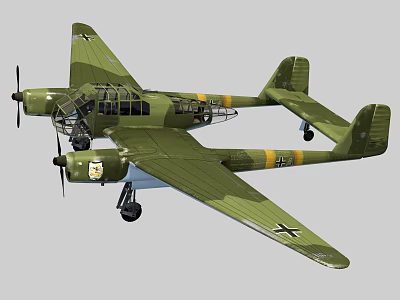 Vintage Green Painted Fighter Aircraft With Twin Propellers And Cross Insignia On Wings 3d model