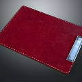 Red Leather Notebook with Metal Clip Stitched Edges and Stylish Cover Design