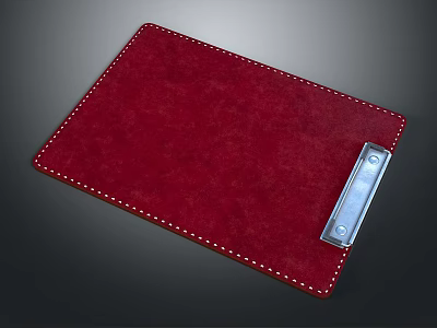Red Leather Notebook with Metal Clip Stitched Edges and Stylish Cover Design 3d model