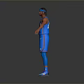 Man Wearing Blue Thunder Jersey Number 3 With Arm Knee Sleeves And Blue Sneakers