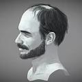 Balding Man With Beard Side View 3D Sculpted Head And Neck In Monochrome