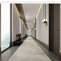 Modern Hotel Corridor Interior With Long Carpet Lighting And Windows Design