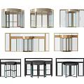 Revolving Door Designs Featuring Glass Panels And Metal Frames In Gold Black Styles