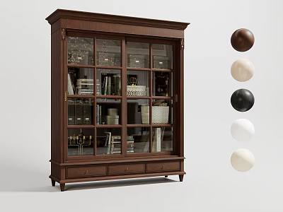 Classic Wooden Bookcase With Glass Doors And Storage For Books And Decor 3d model