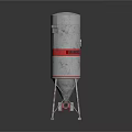 Cylindrical Concrete Tower Structure With Red Band And Metal Support Base 3d model