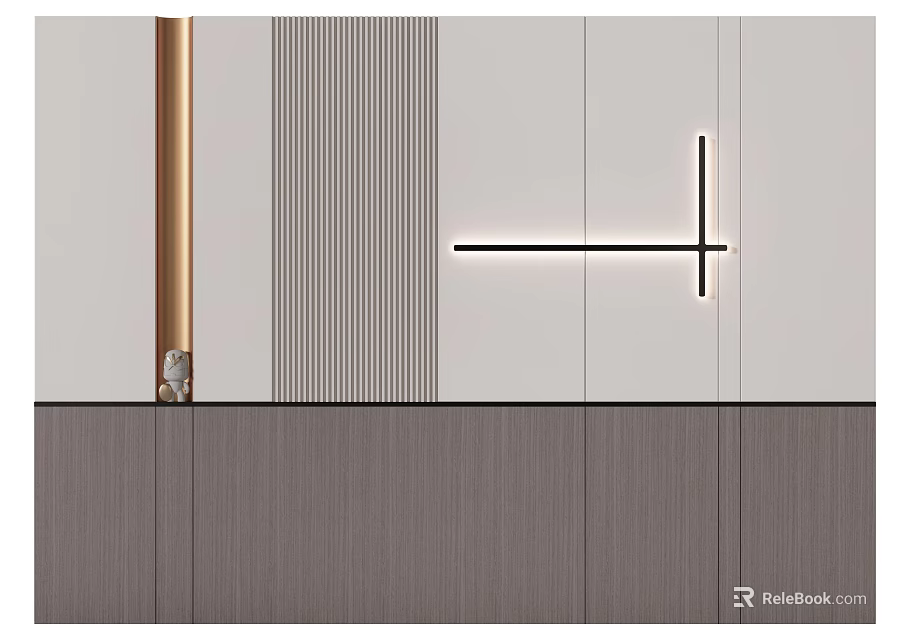 Modern Minimalist Sofa Background Wall With Light Strip And Textured Panels 3d model