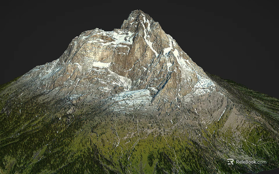 Scenic Mountain Landscape With Snow Capped Peak Rocky Terrain And Green Vegetation 3d model 