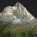Scenic Mountain Landscape With Snow Capped Peak Rocky Terrain And Green Vegetation
