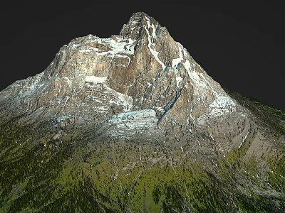 Scenic Mountain Landscape With Snow Capped Peak Rocky Terrain And Green Vegetation 3d model