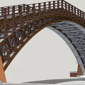 Arch Bridge Design With Wooden Deck Railings And Red Brick Abutments