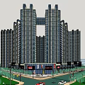Modern High Rise Residential Complex With Central Garden Green Spaces And Recreational Areas