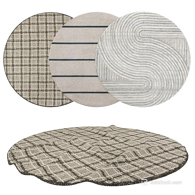 Round Rugs with Various Patterns in Neutral Tones for Home Decor Collection 3d model 