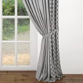 Brown Velvet Curtains Tied Back At White Window With Natural Greenery View