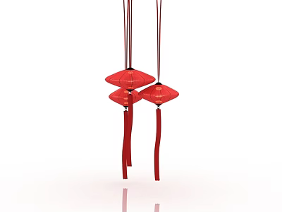 Red Diamond Shaped Chandeliers With Hanging Red Tassels For Decorative Use 3d model