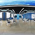 Modern School Computer Lab With Computers Desks Chairs Ceiling Lighting And Wall Screens