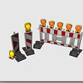 Road Construction Safety Barriers With Red White Stripes And Yellow Warning Lights