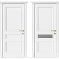 White Swing Doors With Golden Handles One Solid Panel And One Glass Panel 3d model