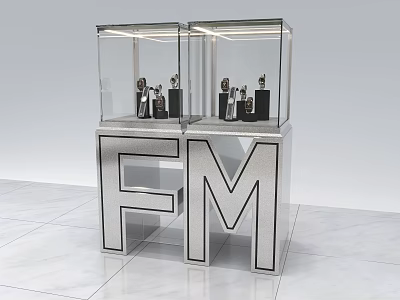 Showcase Shelves with Modern Letter Shaped Metal Base and Glass Cover for Displaying Accessories 3d model