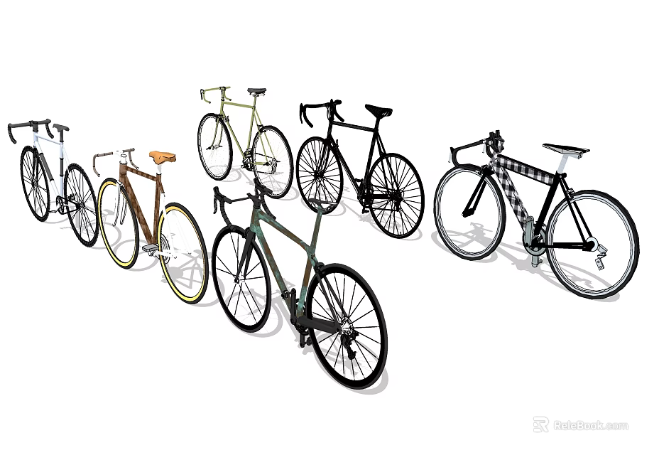 Various Stylish Bicycles In Different Colors And Modern Frame Designs 3d model 