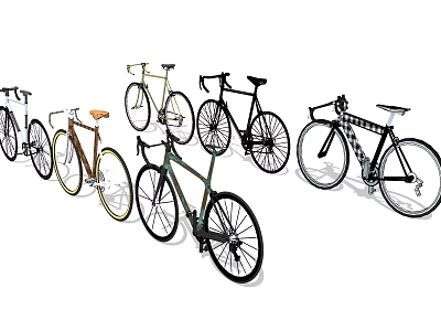 Various Stylish Bicycles In Different Colors And Modern Frame Designs 3d model