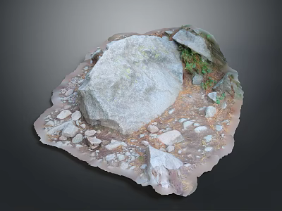 Natural Wood Stone Decorative Display With Large Rock Small Stones And Green Plants 3d model