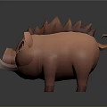 Cartoon Boar Character 3D Model With Spiked Mane Orange Eyes And White Tusks