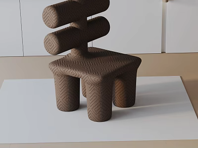 Brown Woven Leisure Chair With Unique Cylindrical Structure In Modern Minimalist Interior 3d model