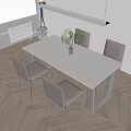 Modern Dining Table Set With White Rectangular Table Brown Chairs and Green Plant in Vase 3d model
