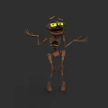 Brown Skeleton Like Animated Game Character With Big Yellow Eyes And Open Arms