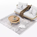 Nordic Double Sofa Simple Double Sofa 3d model