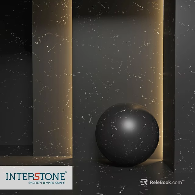 Black Marble Sphere With Black Marble Walls And Golden Lines Decoration 3d model 
