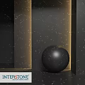 Black Marble Sphere With Black Marble Walls And Golden Lines Decoration