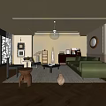 Middle Ancient Living Room Sofa Coffee Table Single Chair Ornaments Combination 3d model