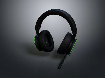 Black Computer Gaming Headset With Green Accents And Built In Microphone 3d model