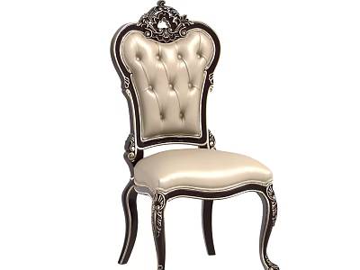 Classic Style Dining Chair With Intricate Carved Back And Beige Padded Seat 3d model