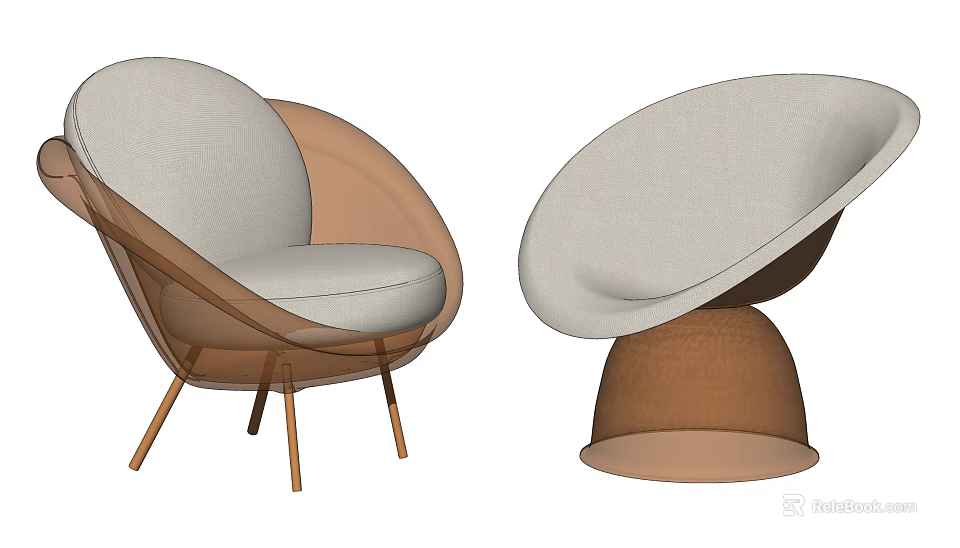 Modern Single Seater Sofa With Beige Upholstery Brown Frame And Wooden Legs 3d model 